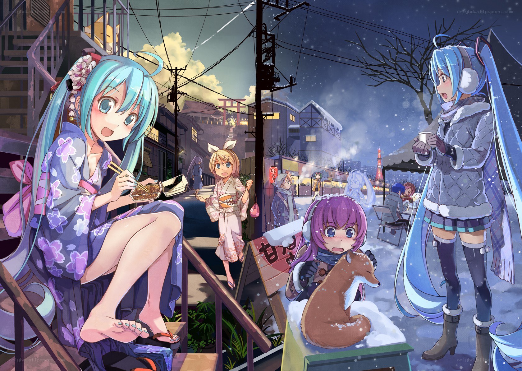 Anime characters in winter scene