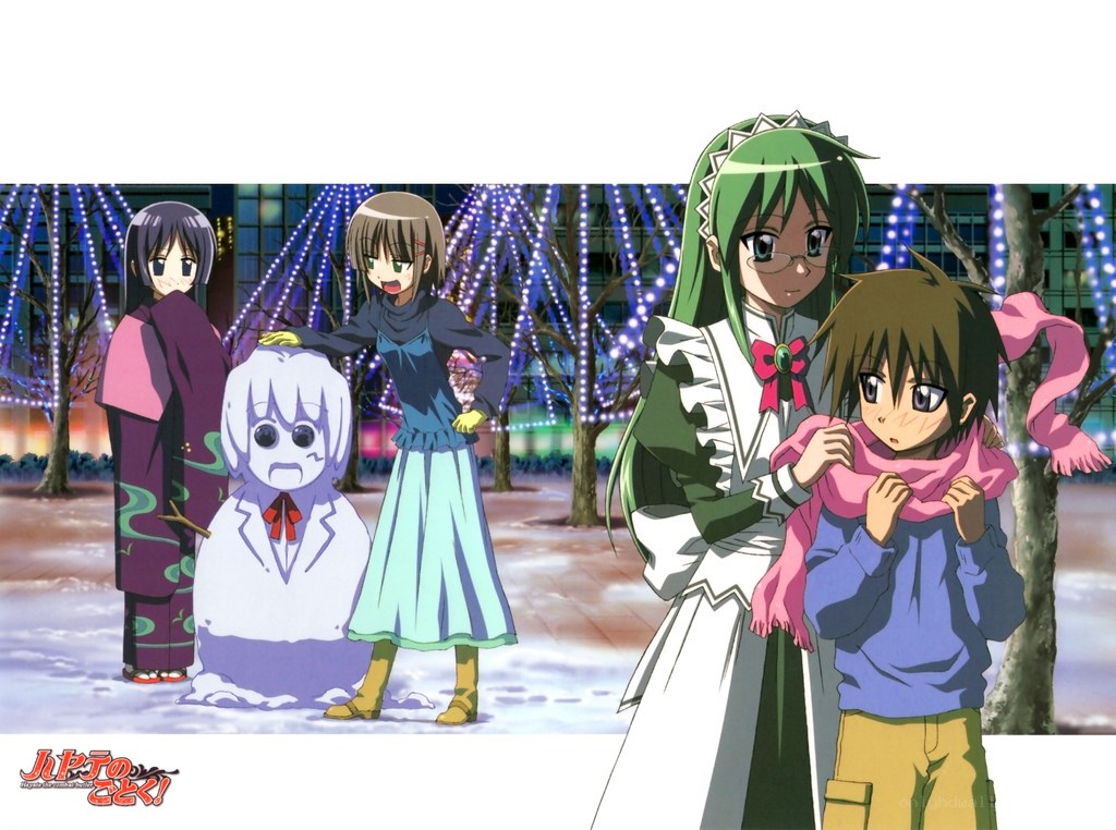 Anime characters in winter scene