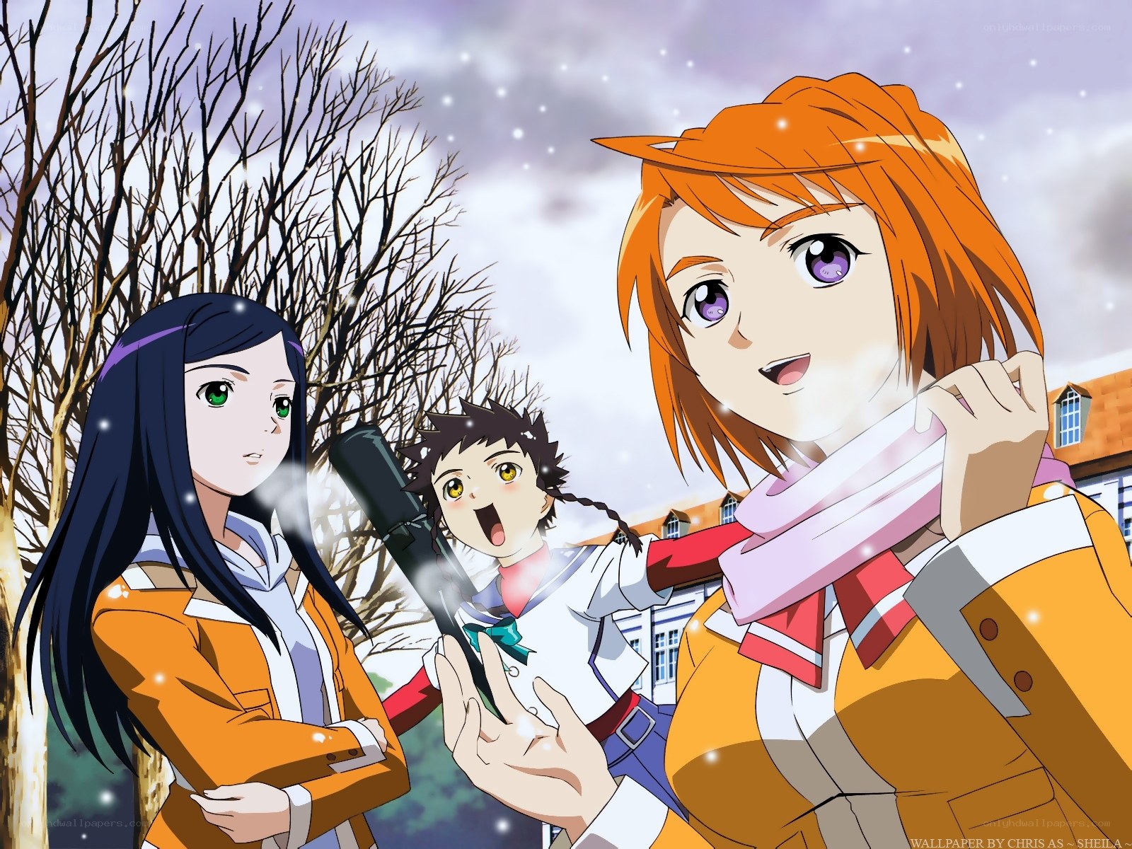Anime characters in winter scene