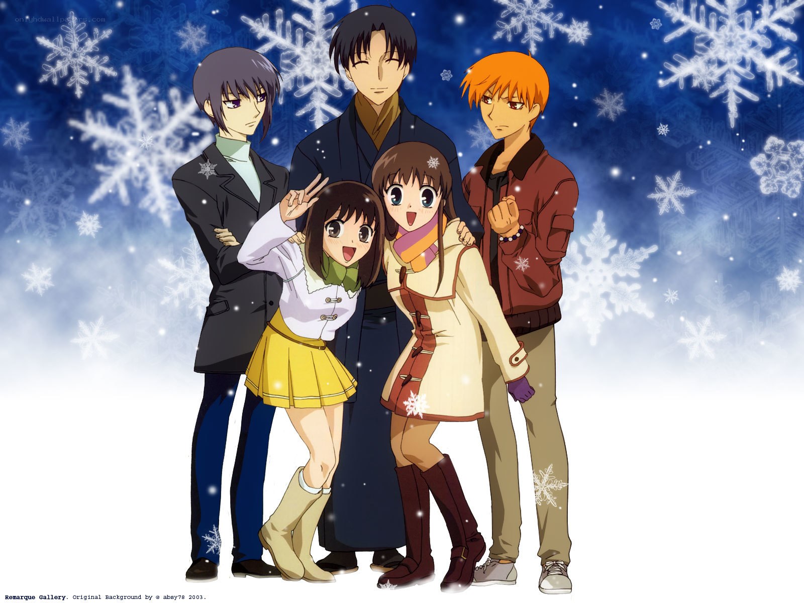 anime characters in winter scene