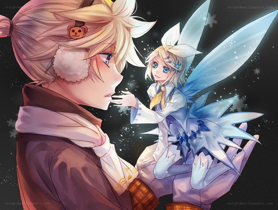Anime characters in winter scene