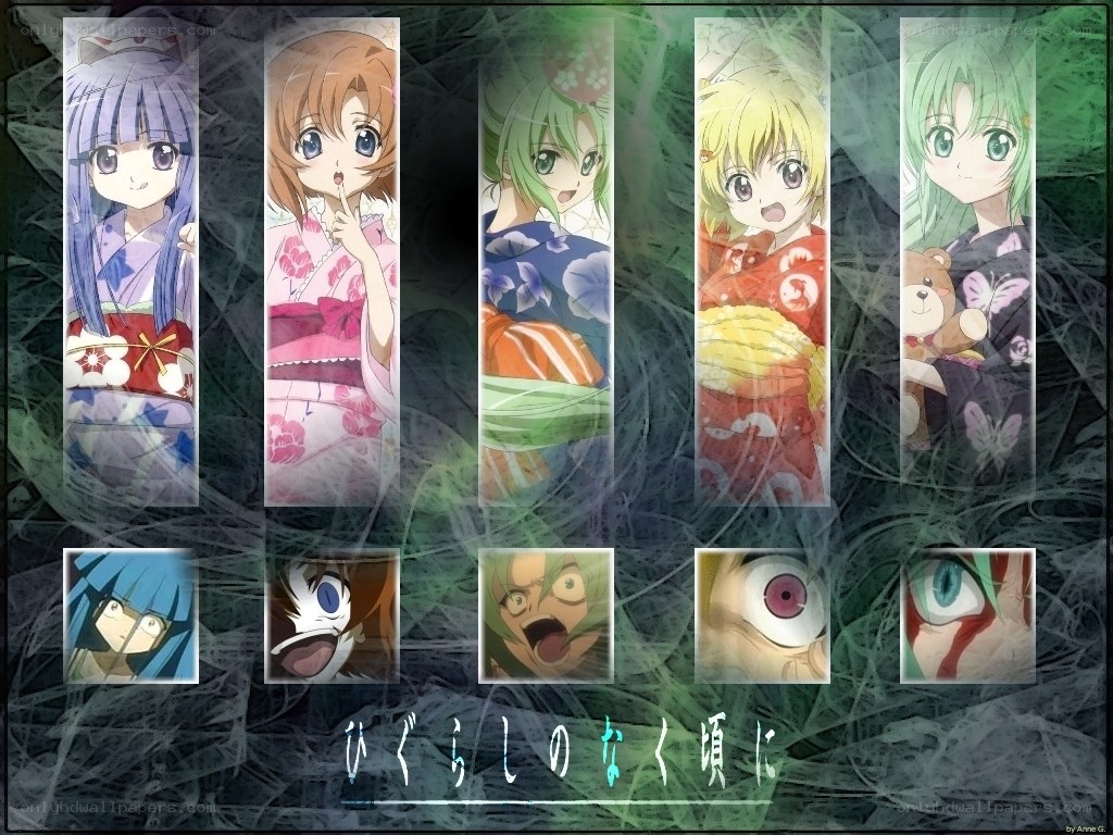 anime characters in yukata collage