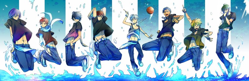 anime characters jumping in water