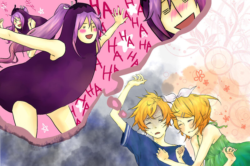 Anime characters laughing and dancing