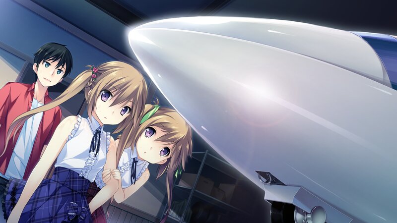 Anime characters near a futuristic vehicle