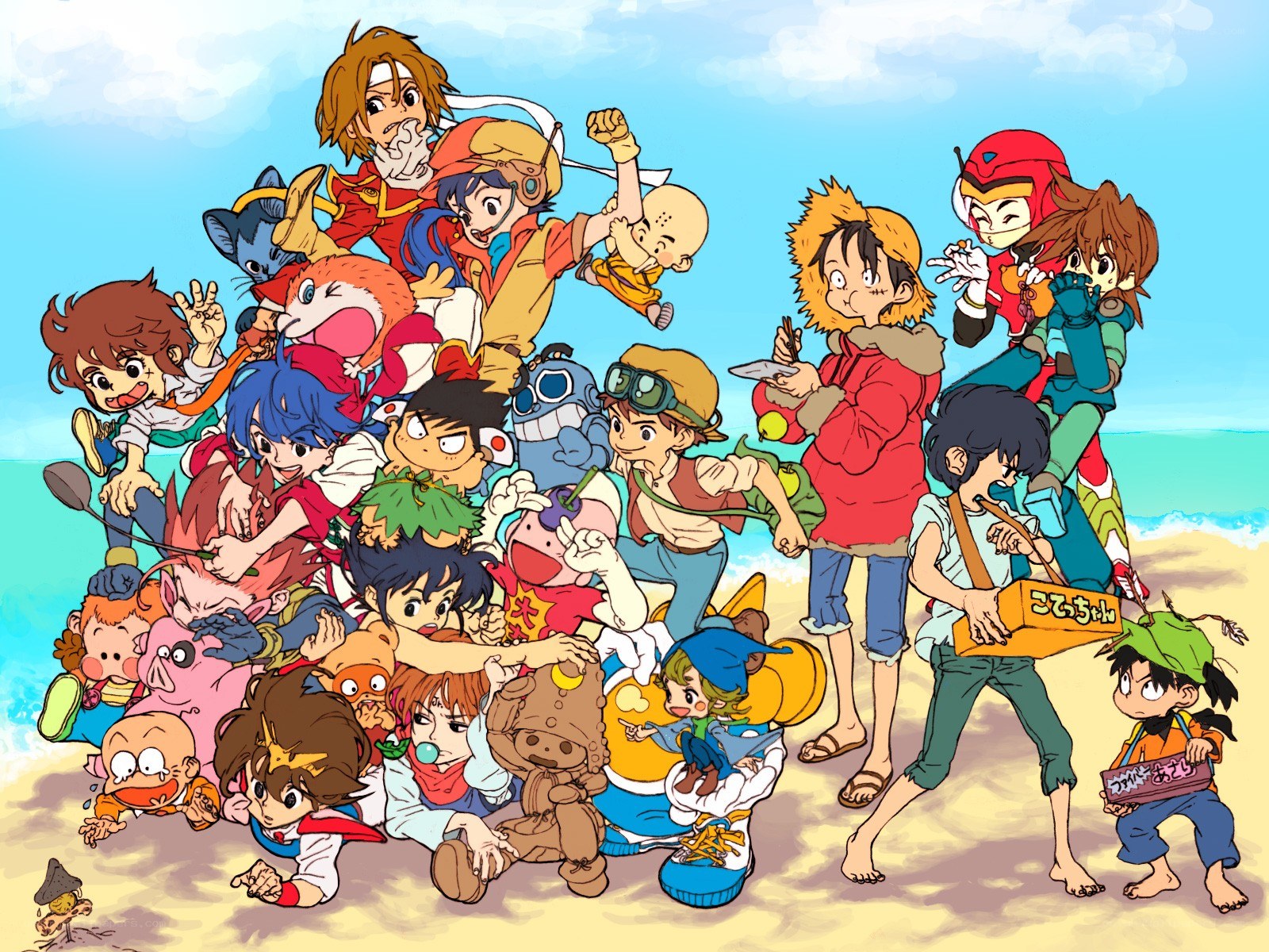 Anime characters on a beach