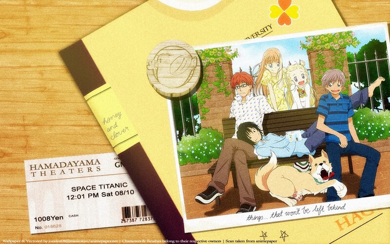 Anime characters on a bench
