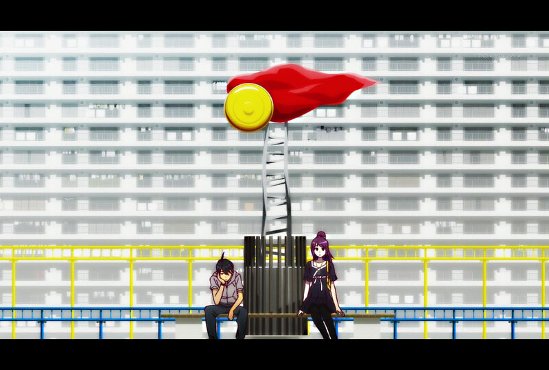 Anime characters on a bench