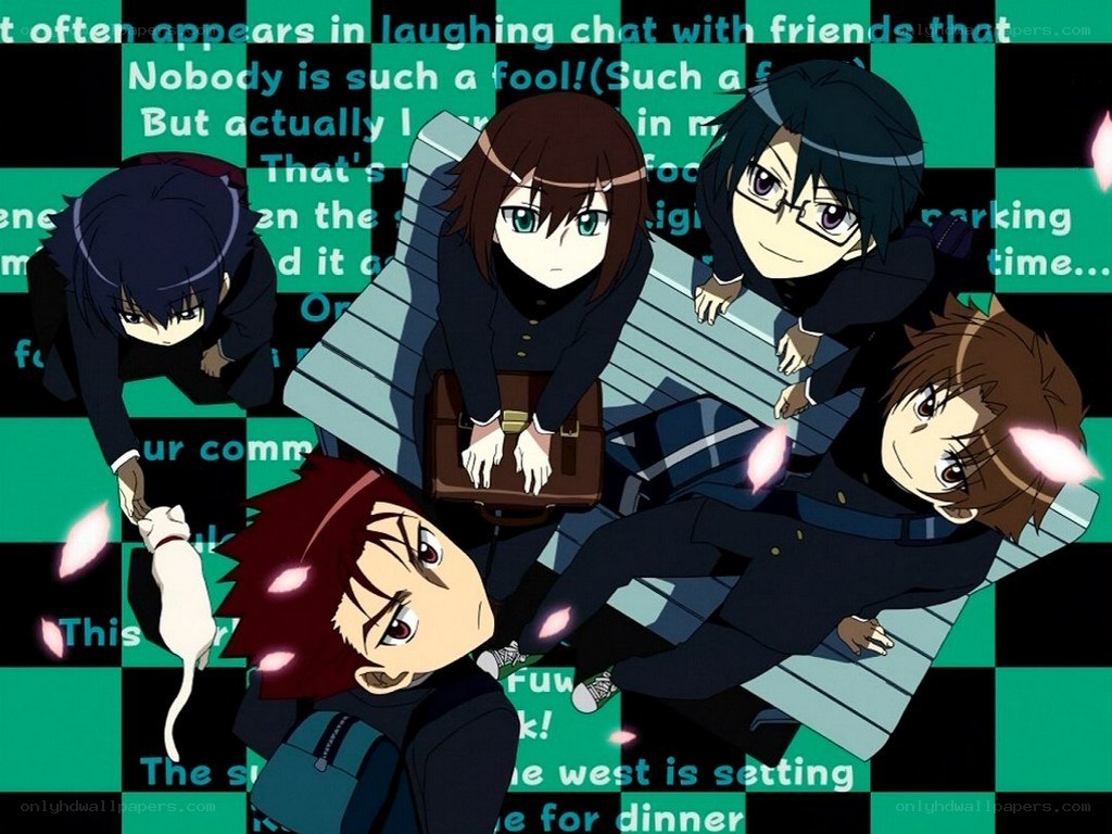 anime characters on a bench