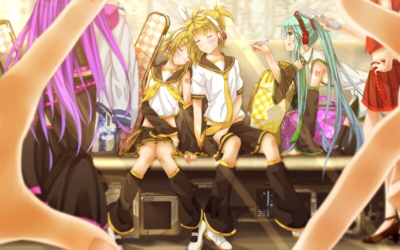 Anime characters on a bench
