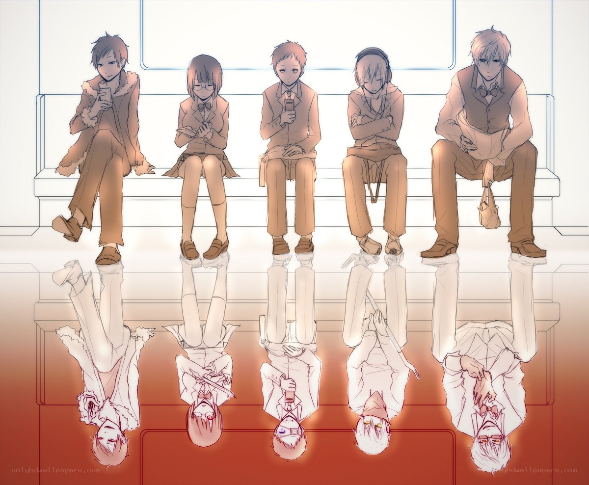 anime characters on a bench