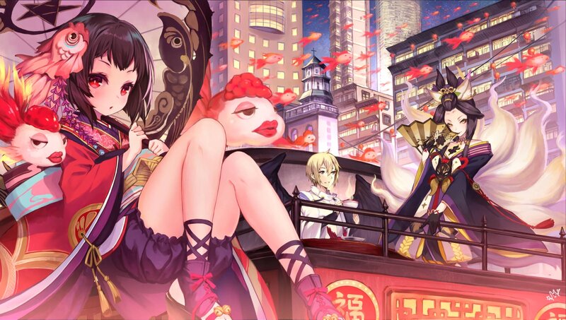 Anime Characters on a Boat — Red, Dramatic