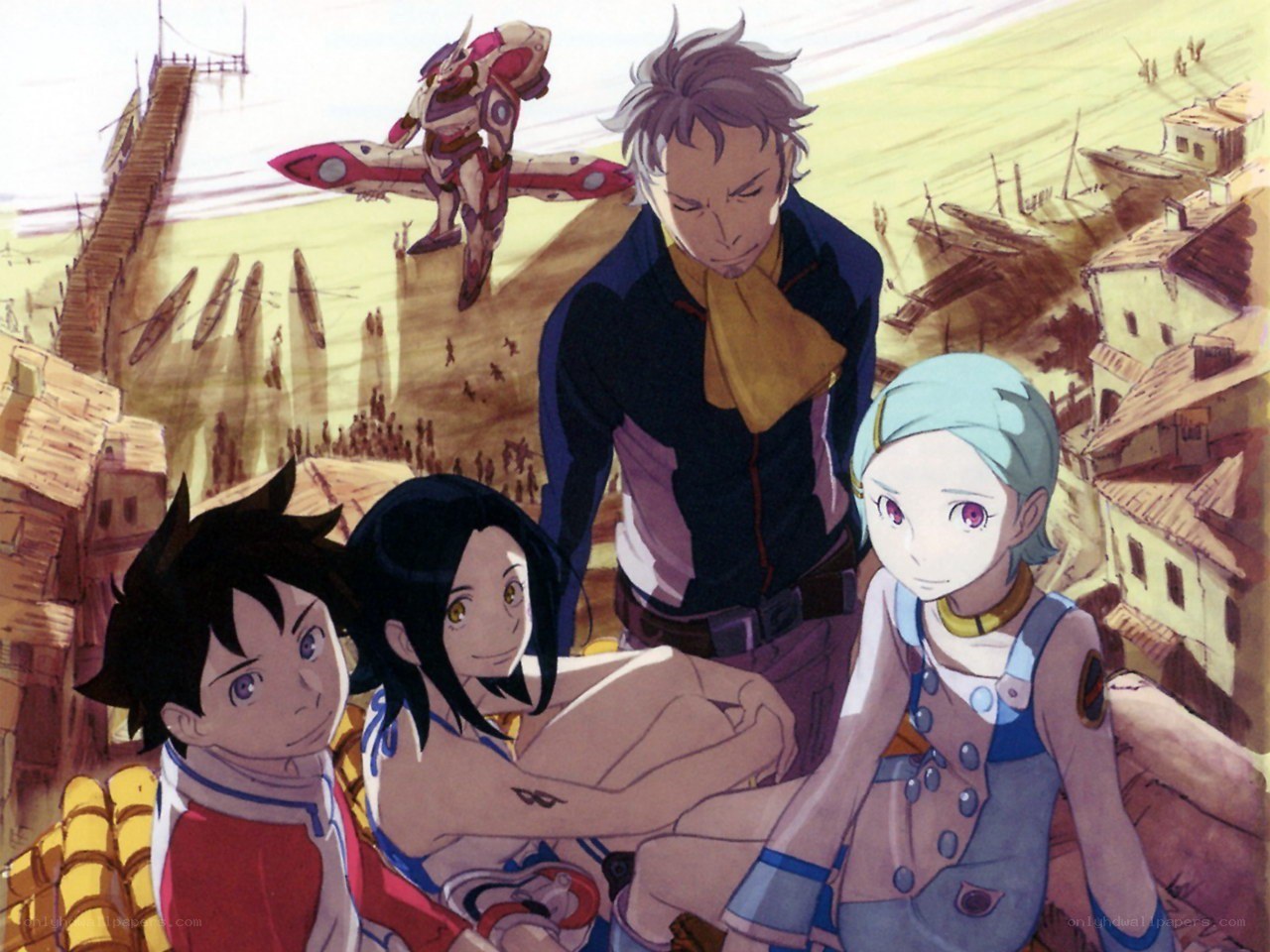 anime characters on a bridge
