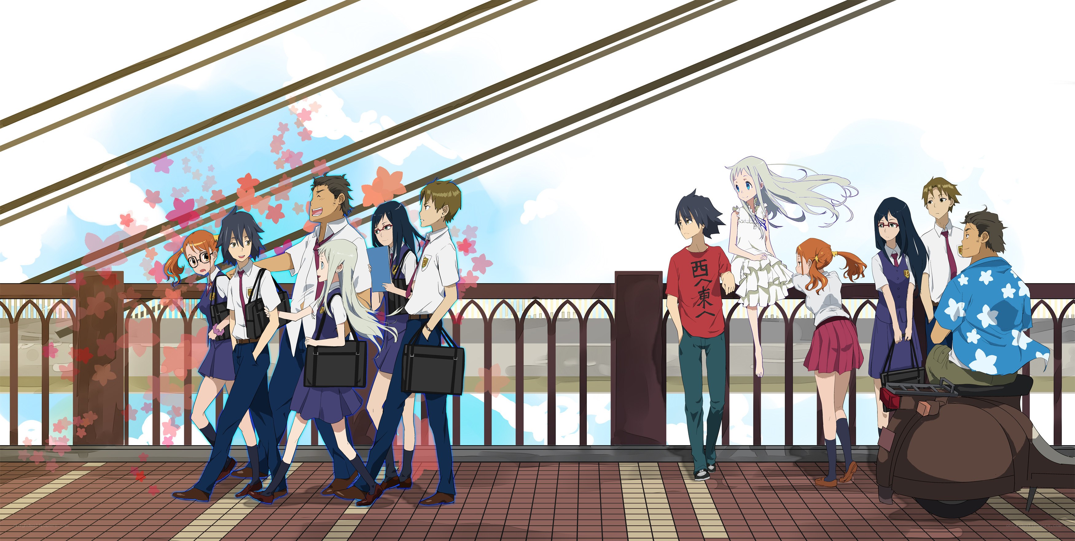 Anime characters on a bridge