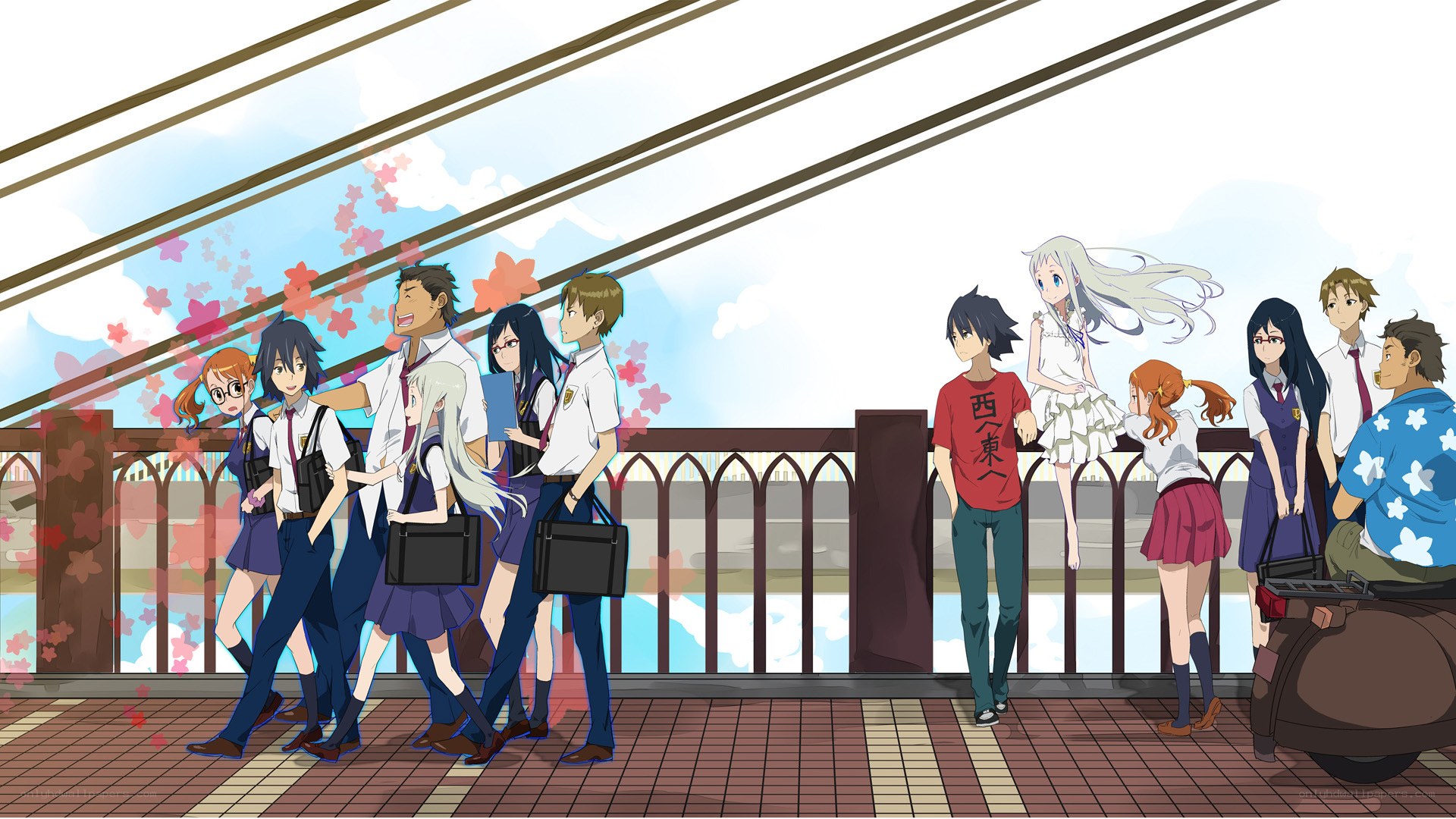 anime characters on a bridge