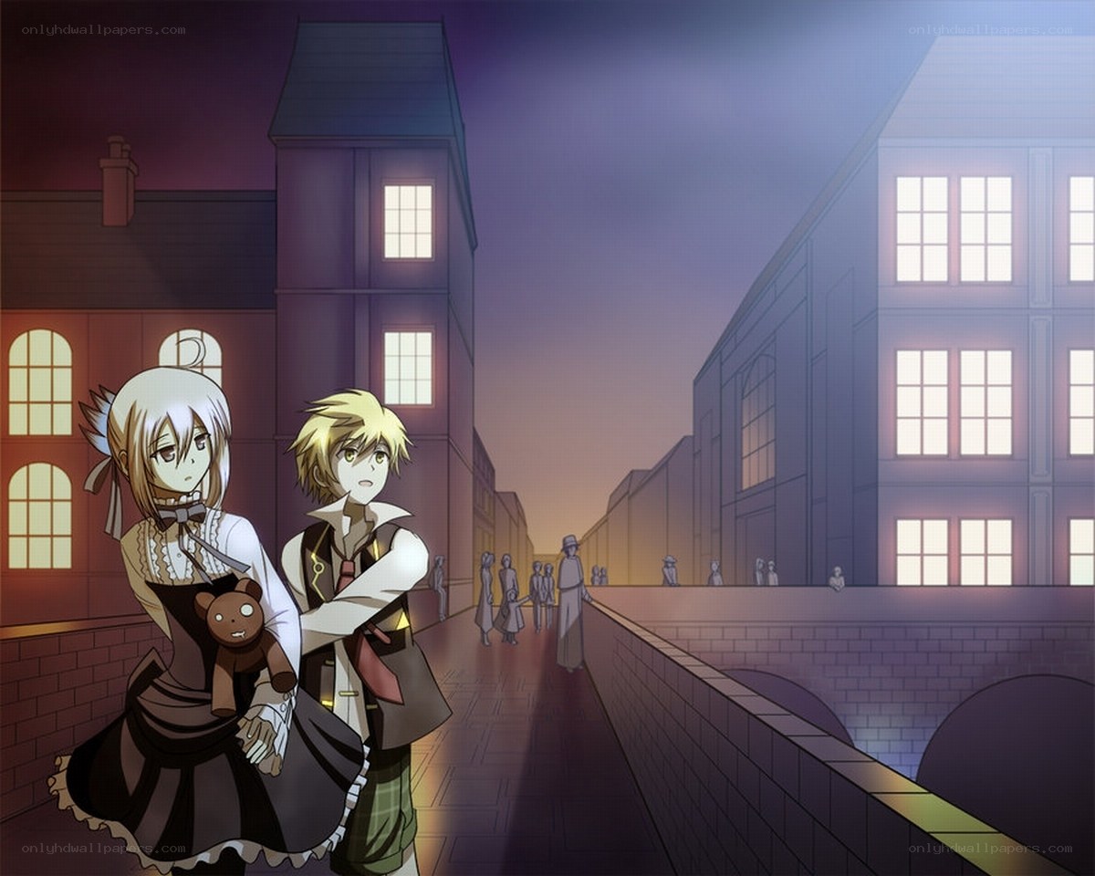anime characters on a bridge at night