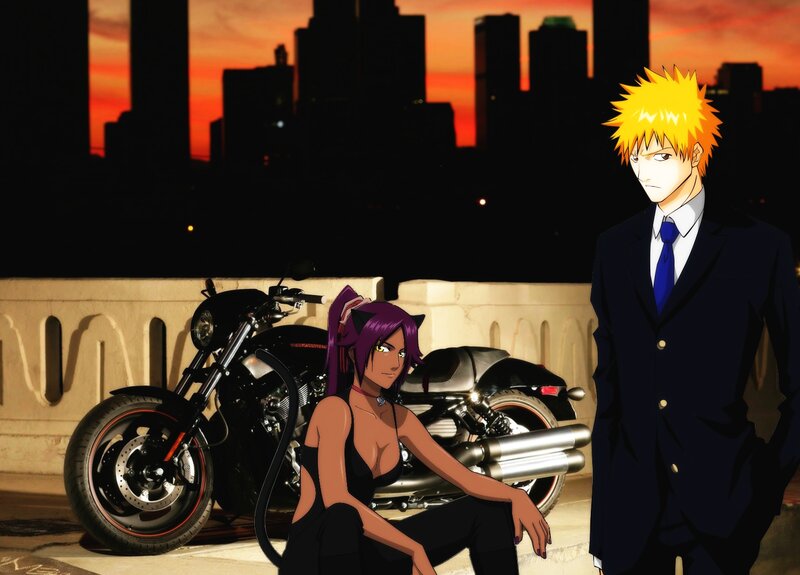 Anime Characters on a Bridge — Black, Dramatic