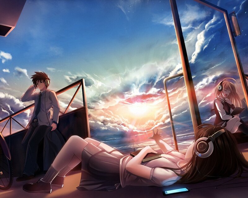 Anime Characters on a Bridge — Blue, Serene