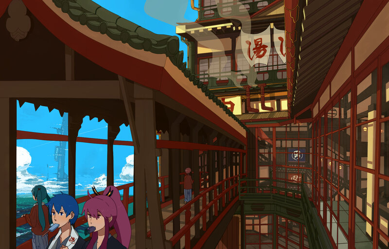 Anime Characters on a Bridge — Blue