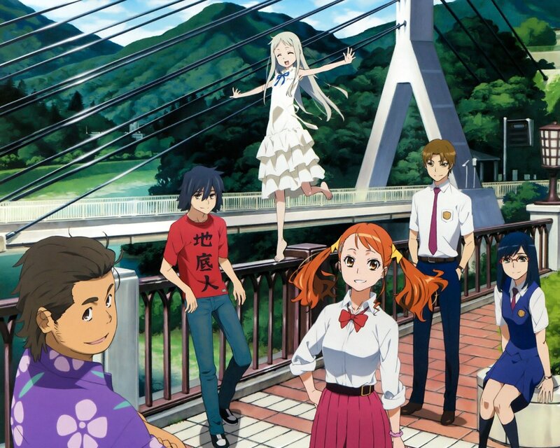 Anime Characters on a Bridge — Green, Cheerful