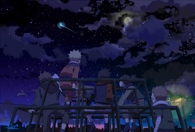 Anime Characters on a Bridge — Purple
