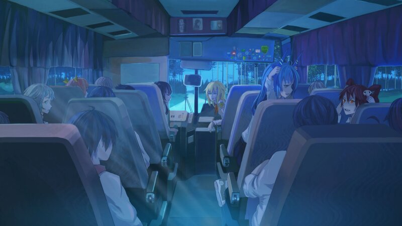 Anime Characters on a Bus — Blue, Calm, Night
