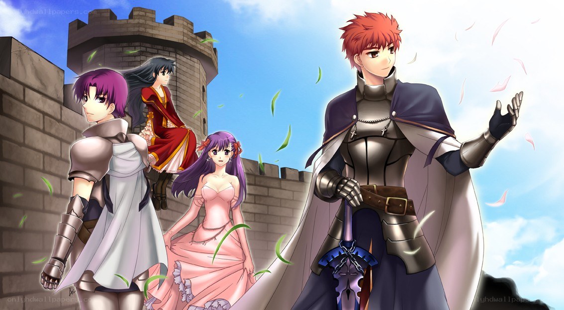 anime characters on a castle wall