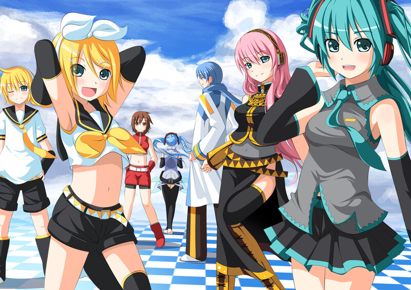 Anime characters on a checkered floor