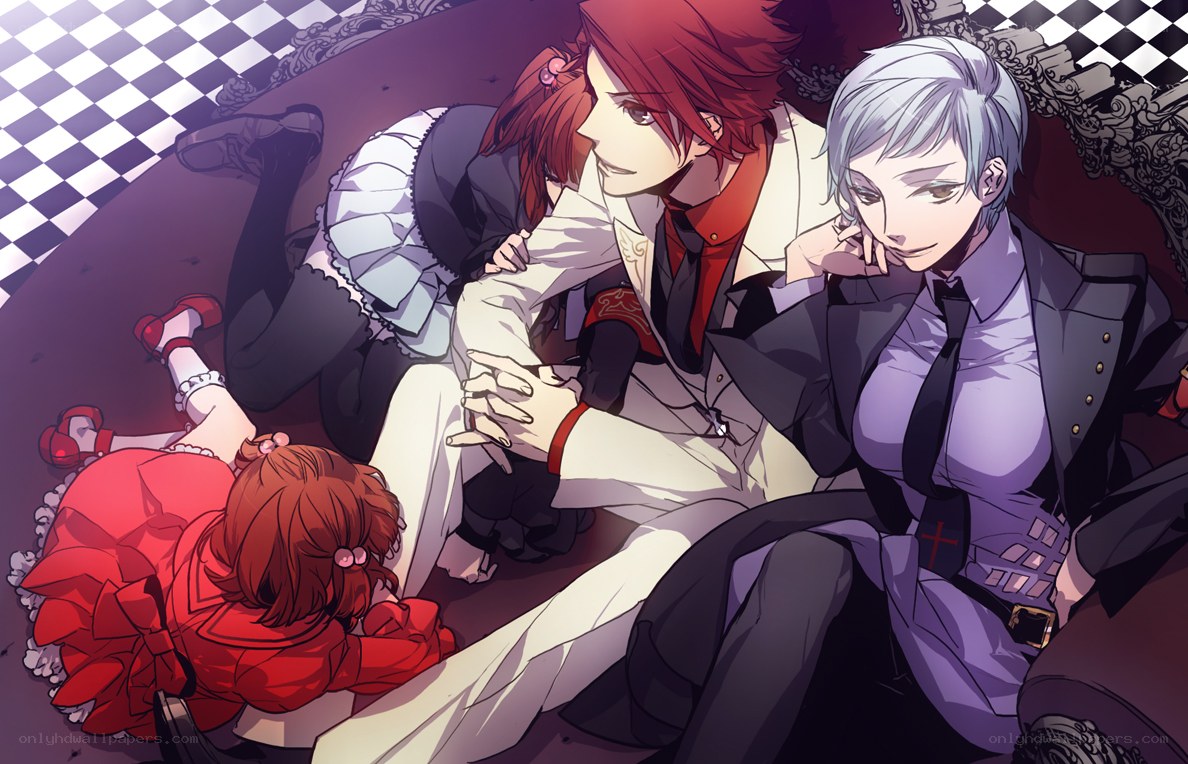 anime characters on a checkered floor
