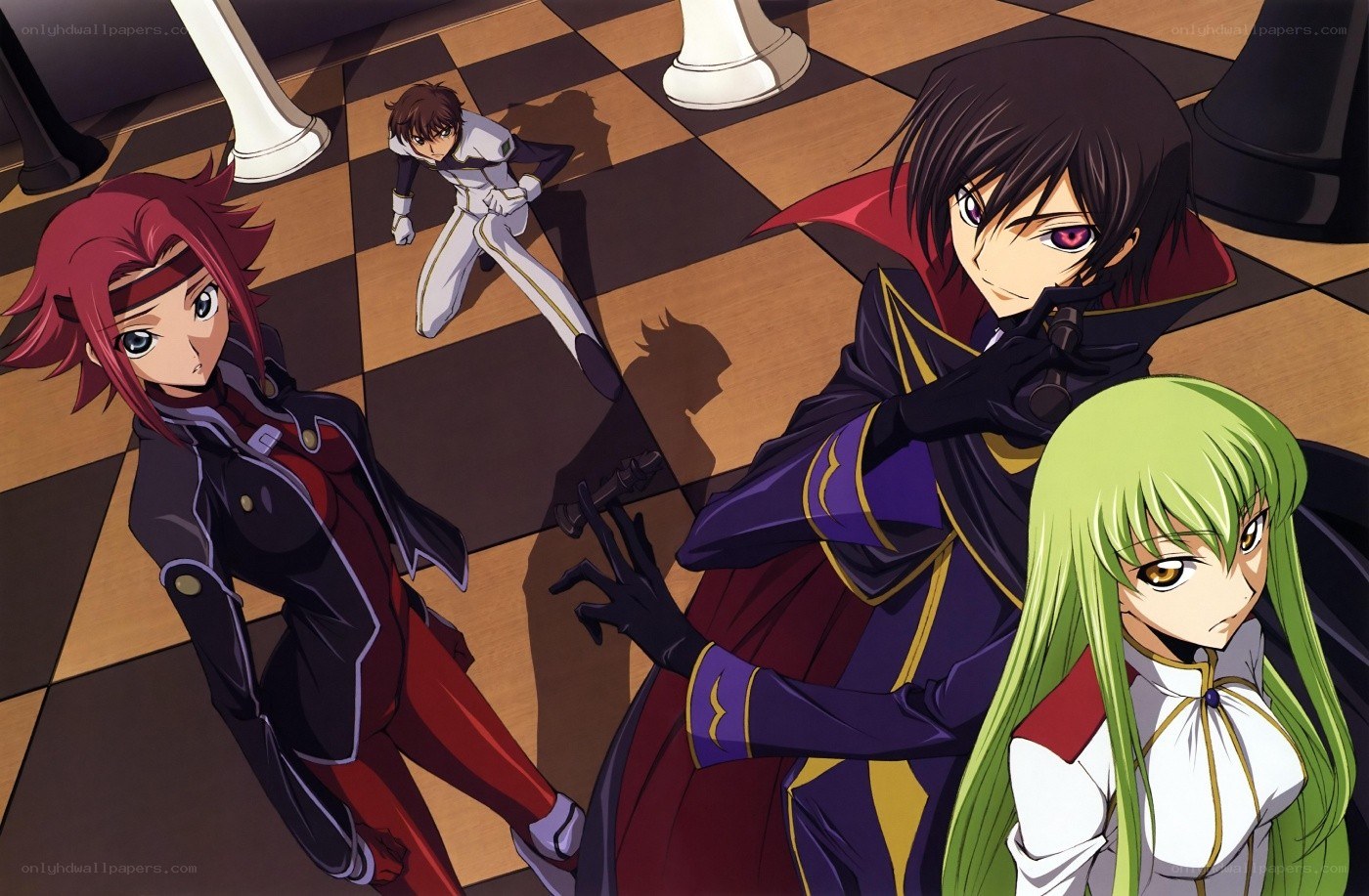 Anime characters on a chessboard