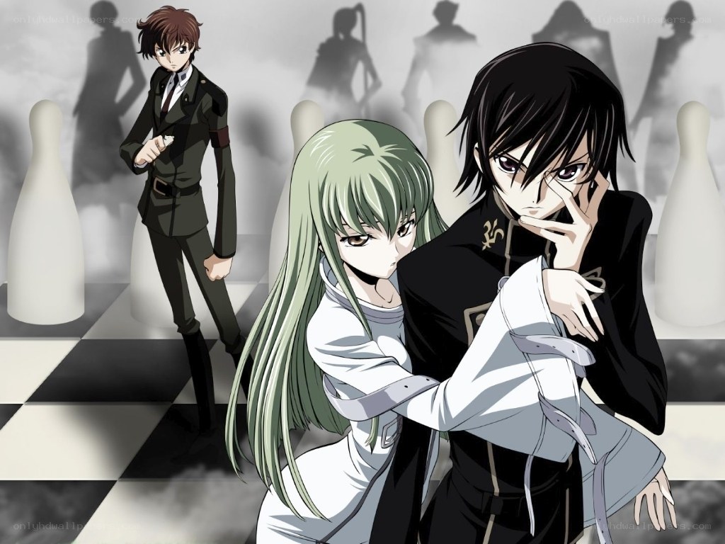 Anime characters on a chessboard