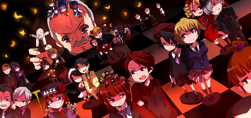 Anime characters on a chessboard