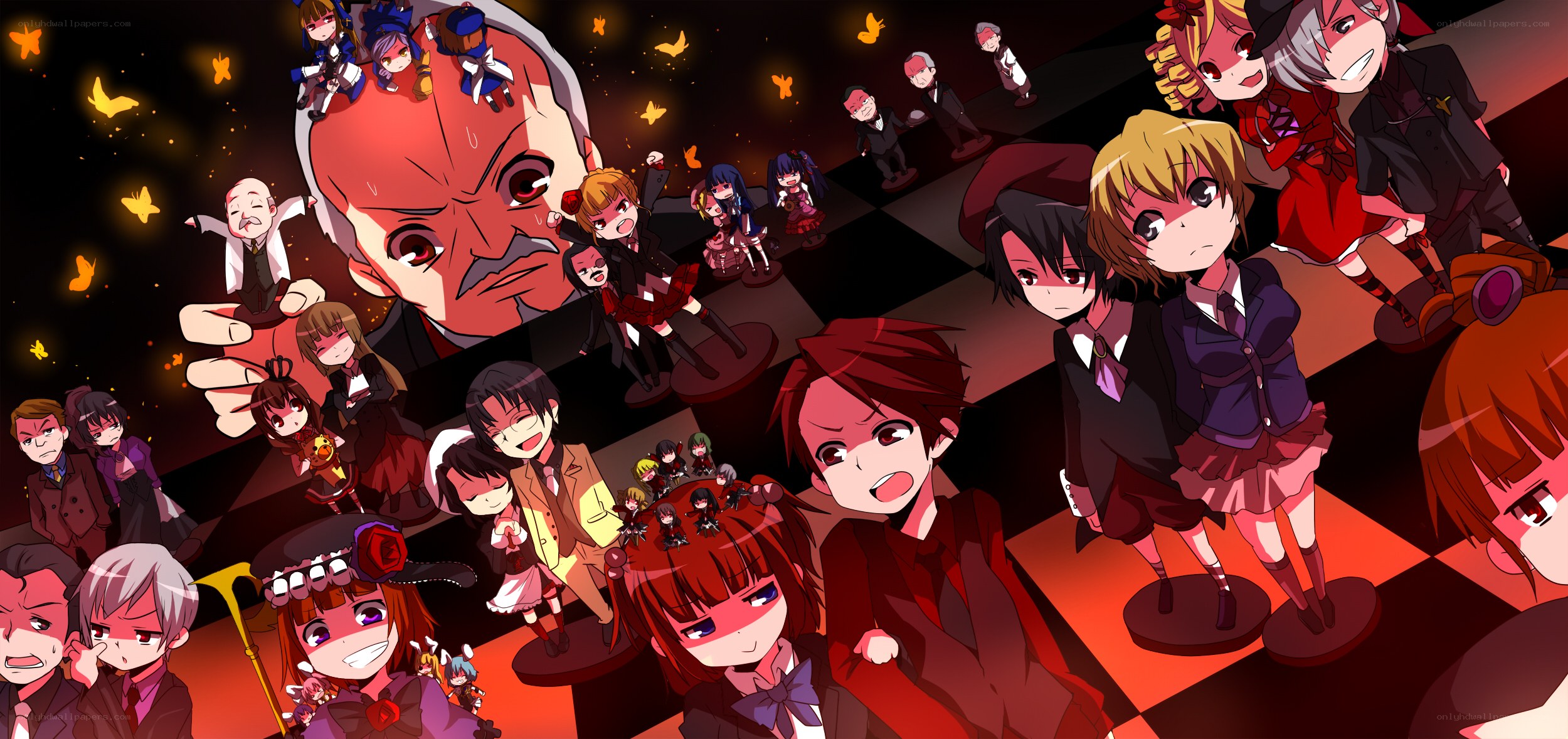 Anime characters on a chessboard