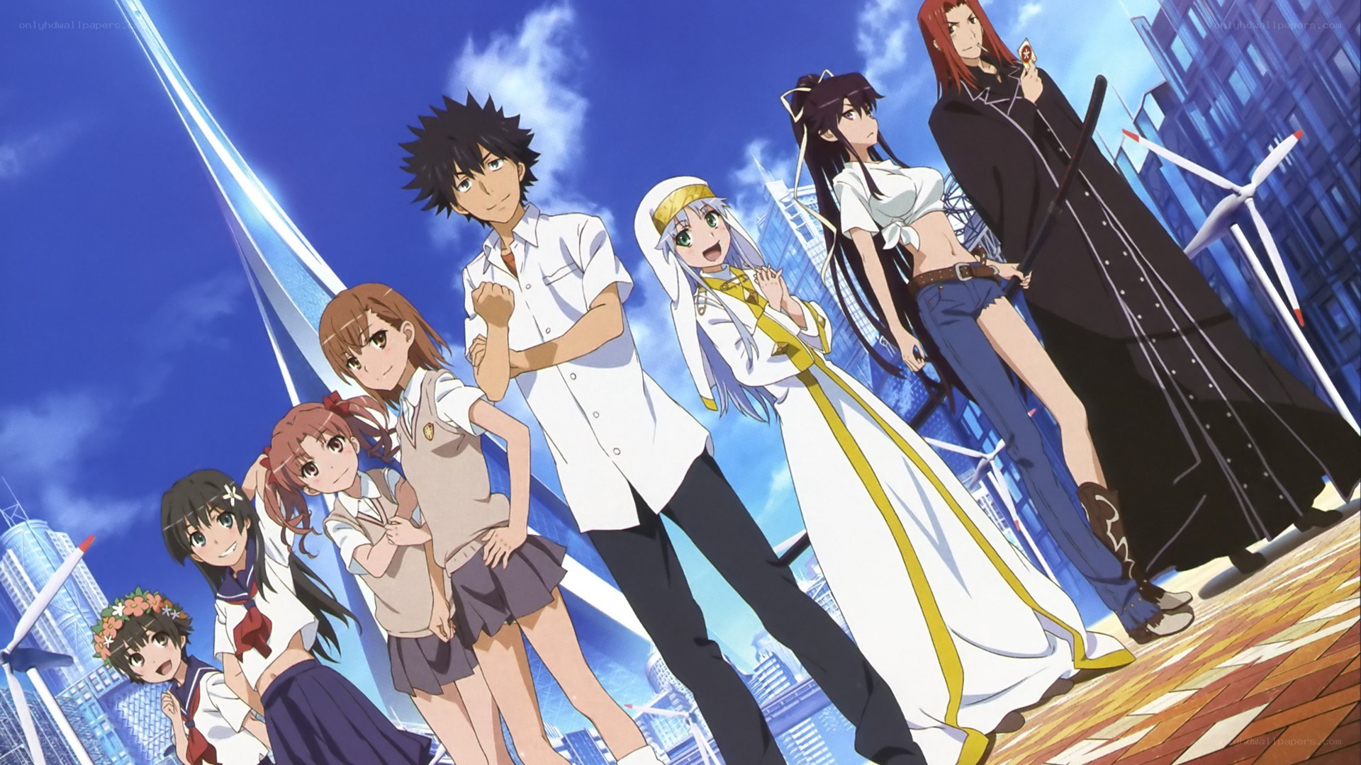 anime characters on a city rooftop
