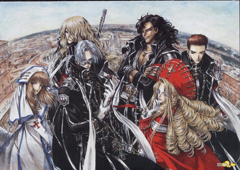 anime characters on a cityscape