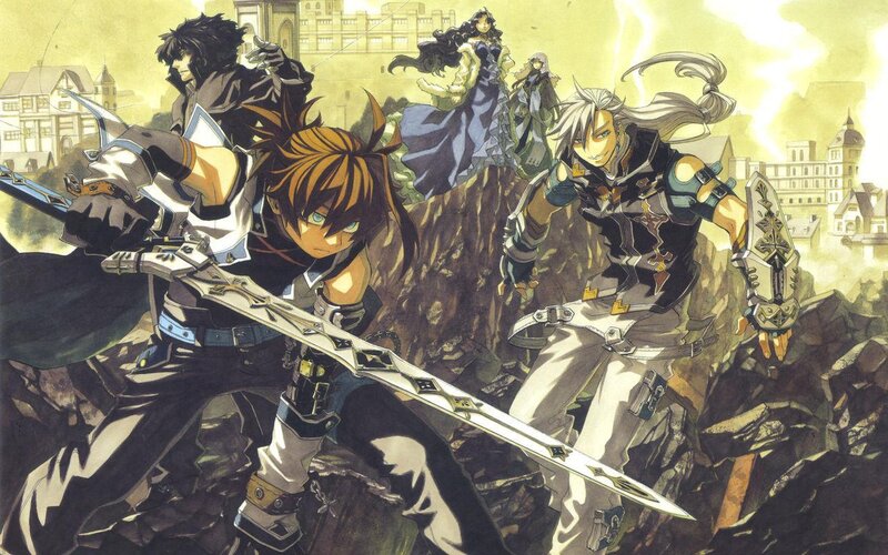 Anime Characters on a Cliff — Yellow, Dramatic