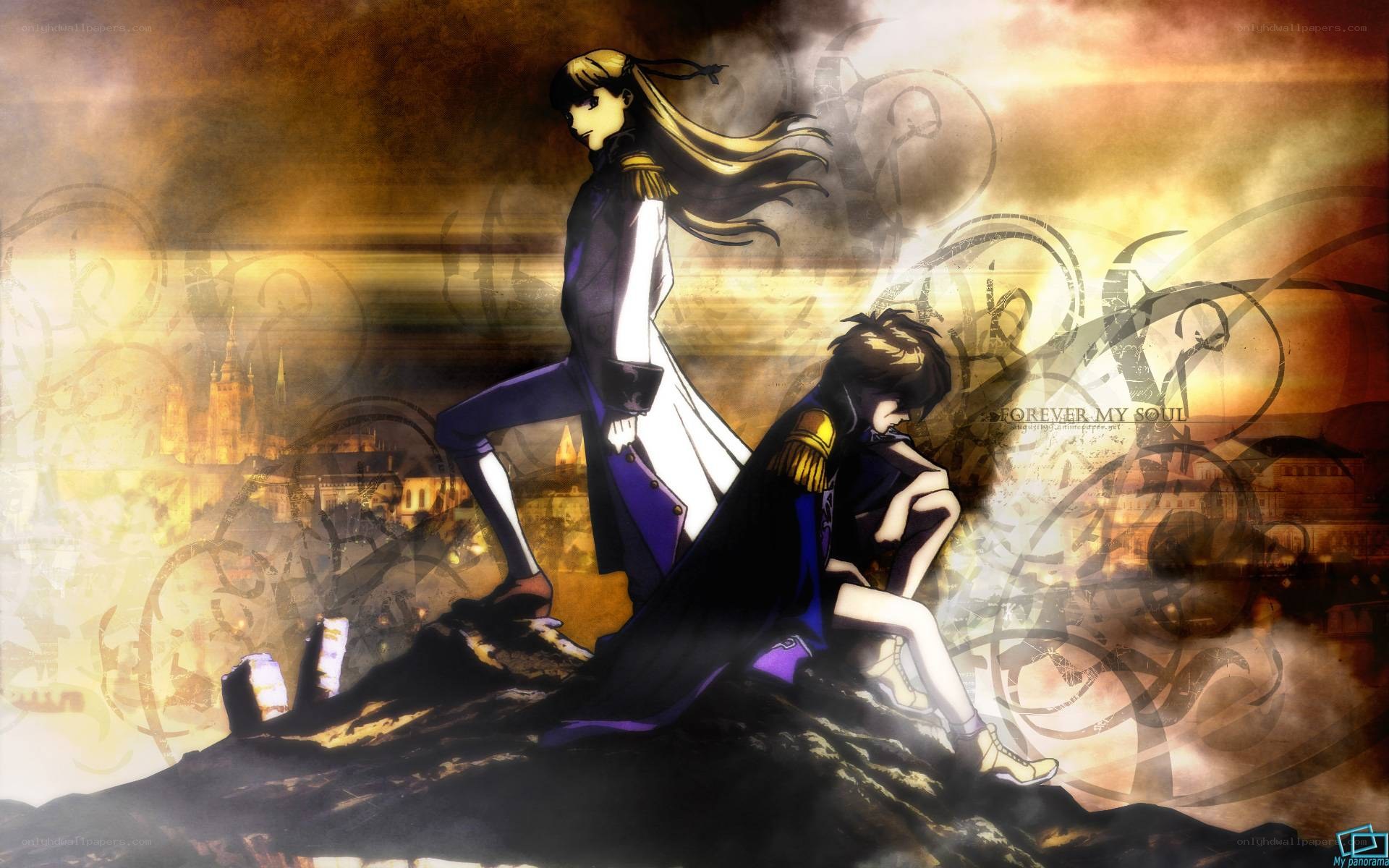 anime characters on a cliff