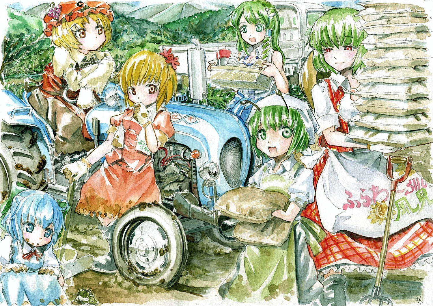 Anime characters on a farm
