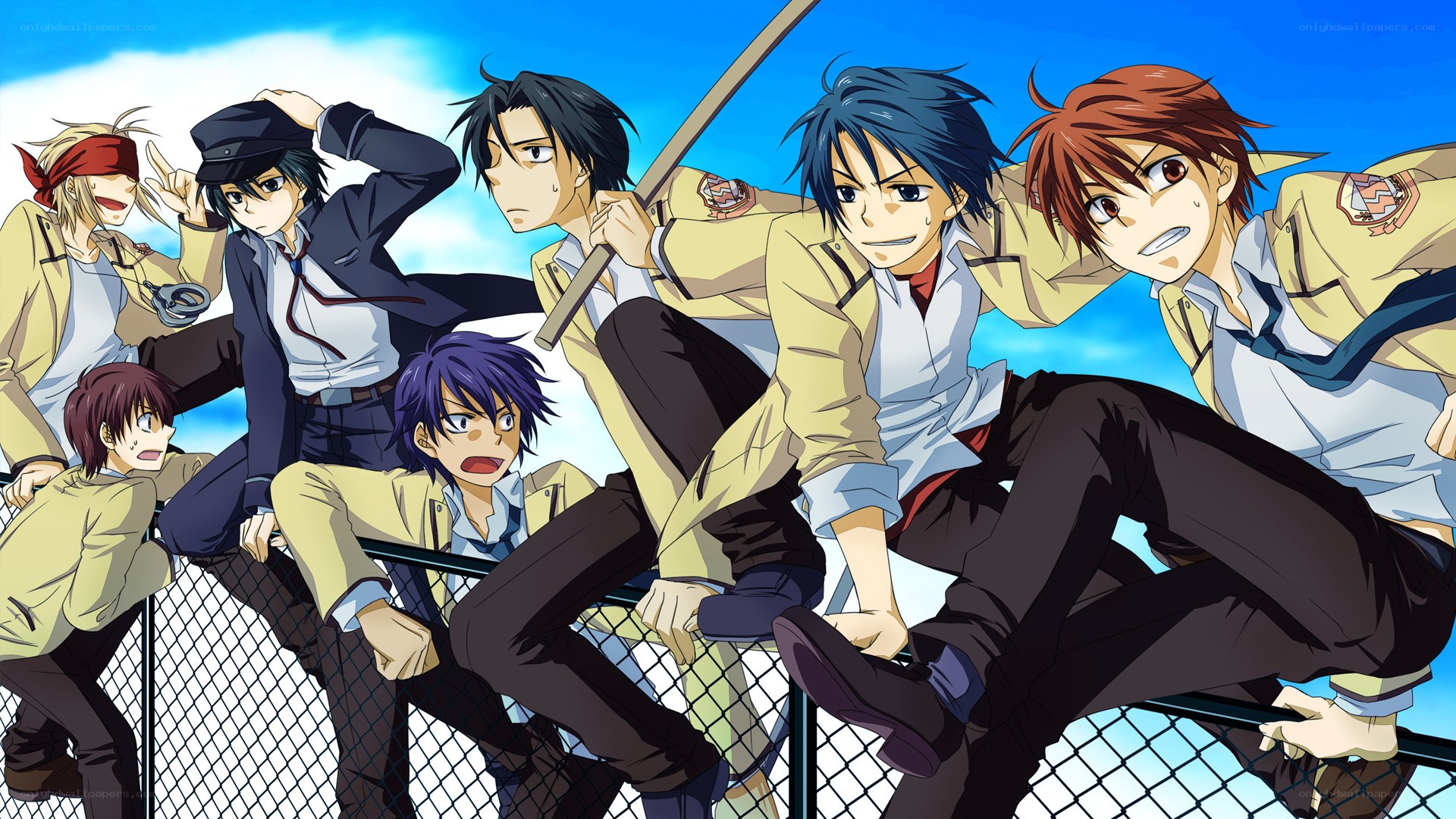 anime characters on a fence