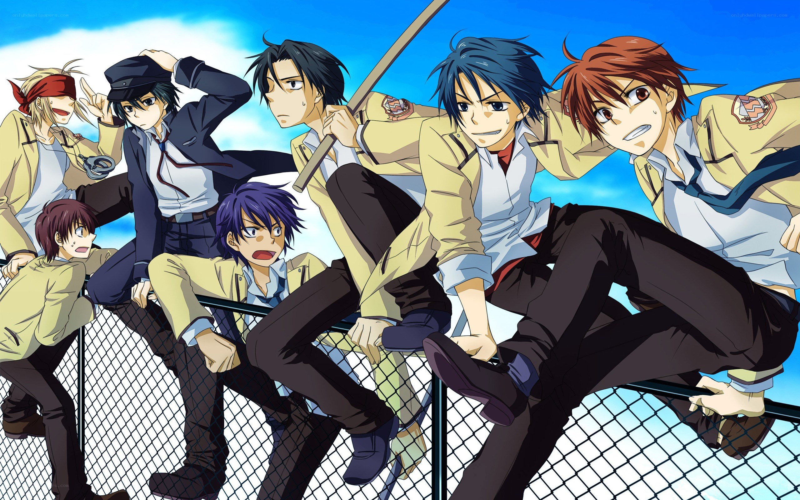 anime characters on a fence