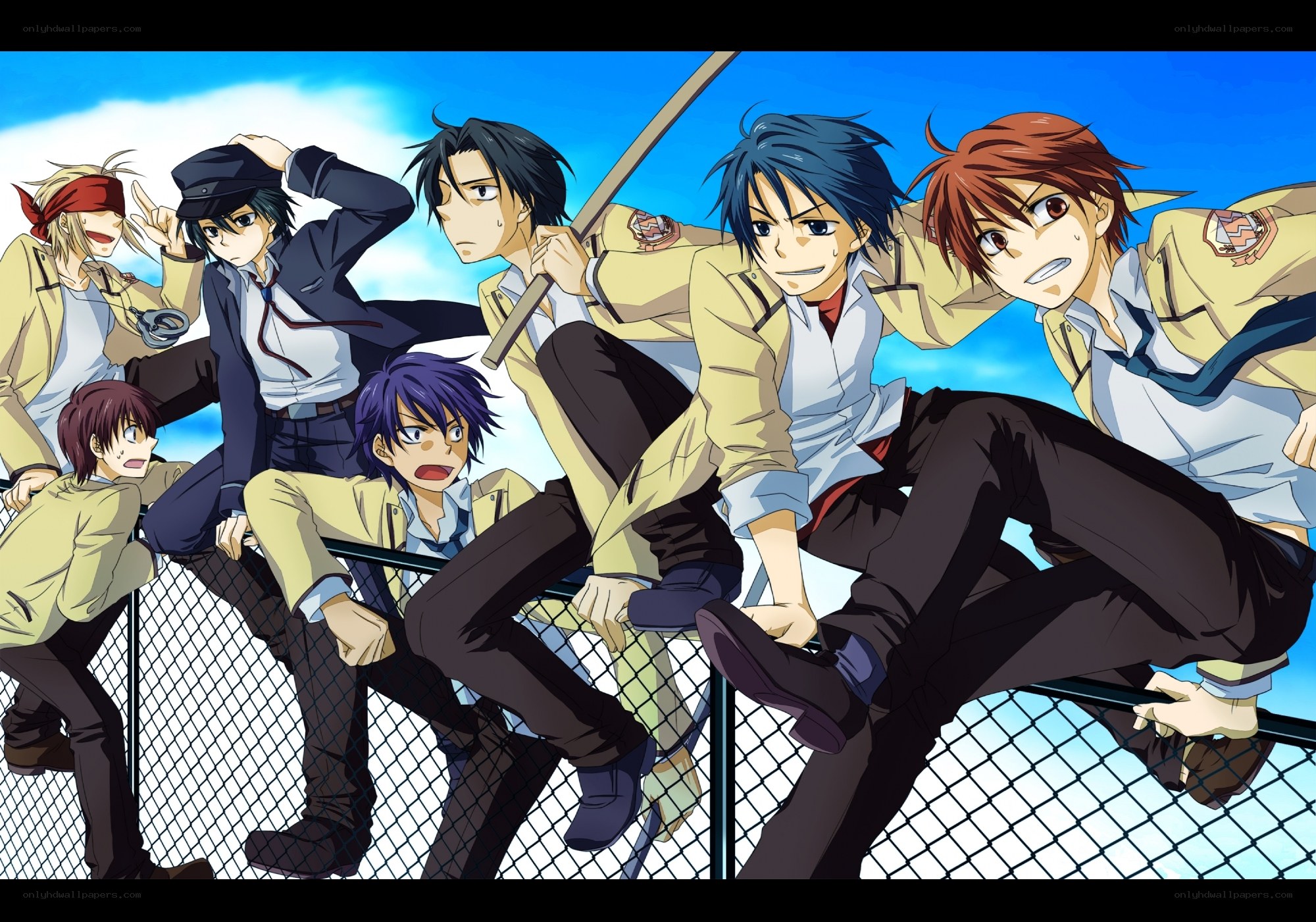 anime characters on a fence