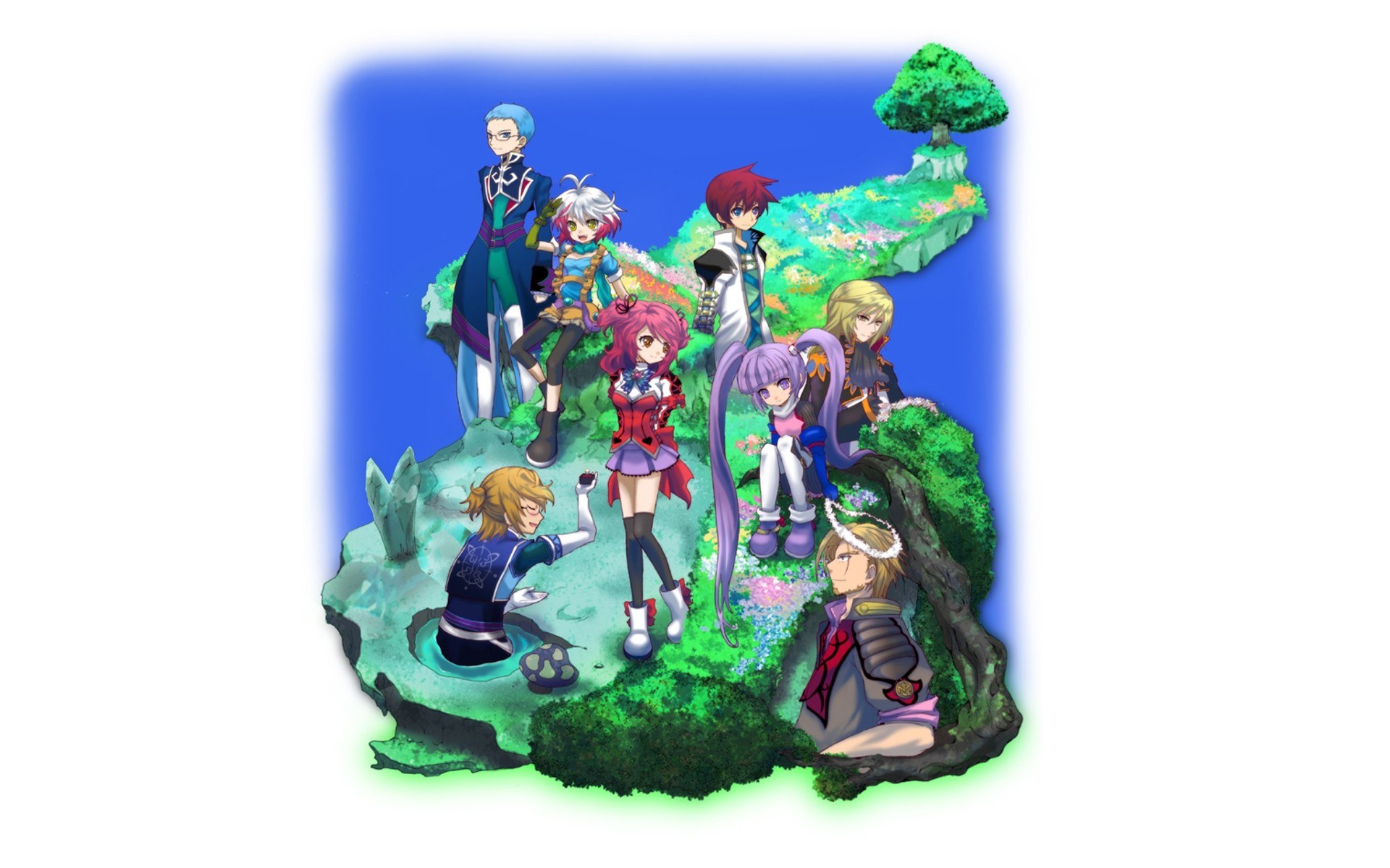 anime characters on a floating island