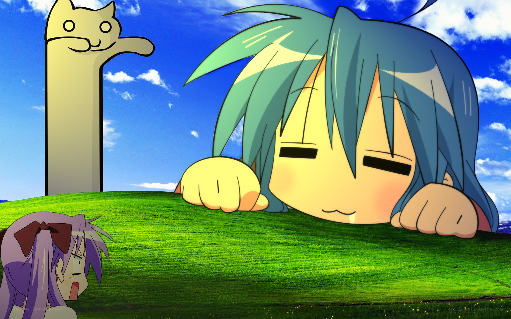 anime characters on a grassy hill