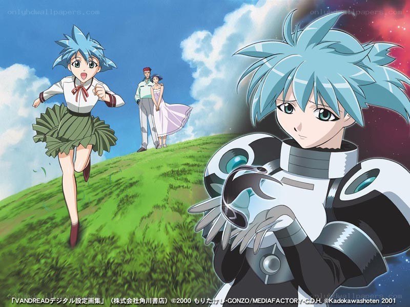 Anime characters on a grassy hill