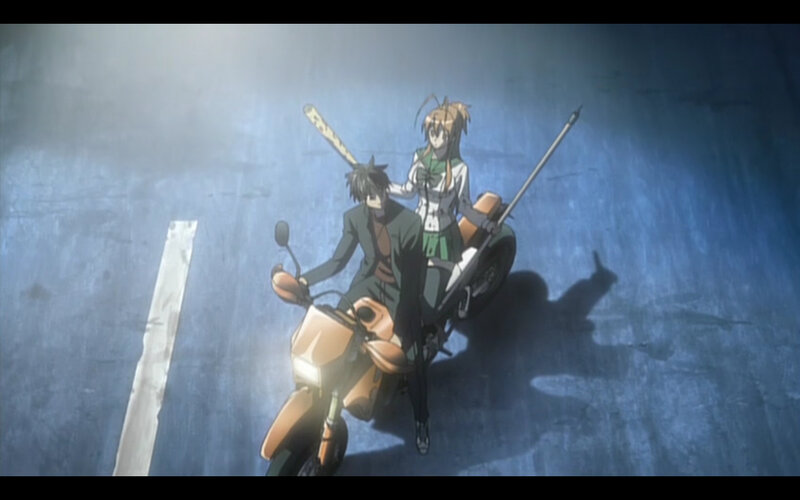 Anime characters on a motorcycle