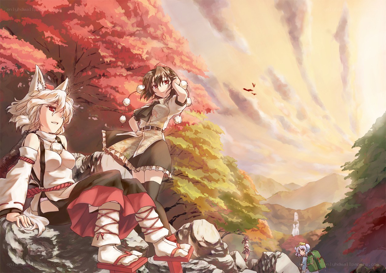 Anime characters on a mountain path