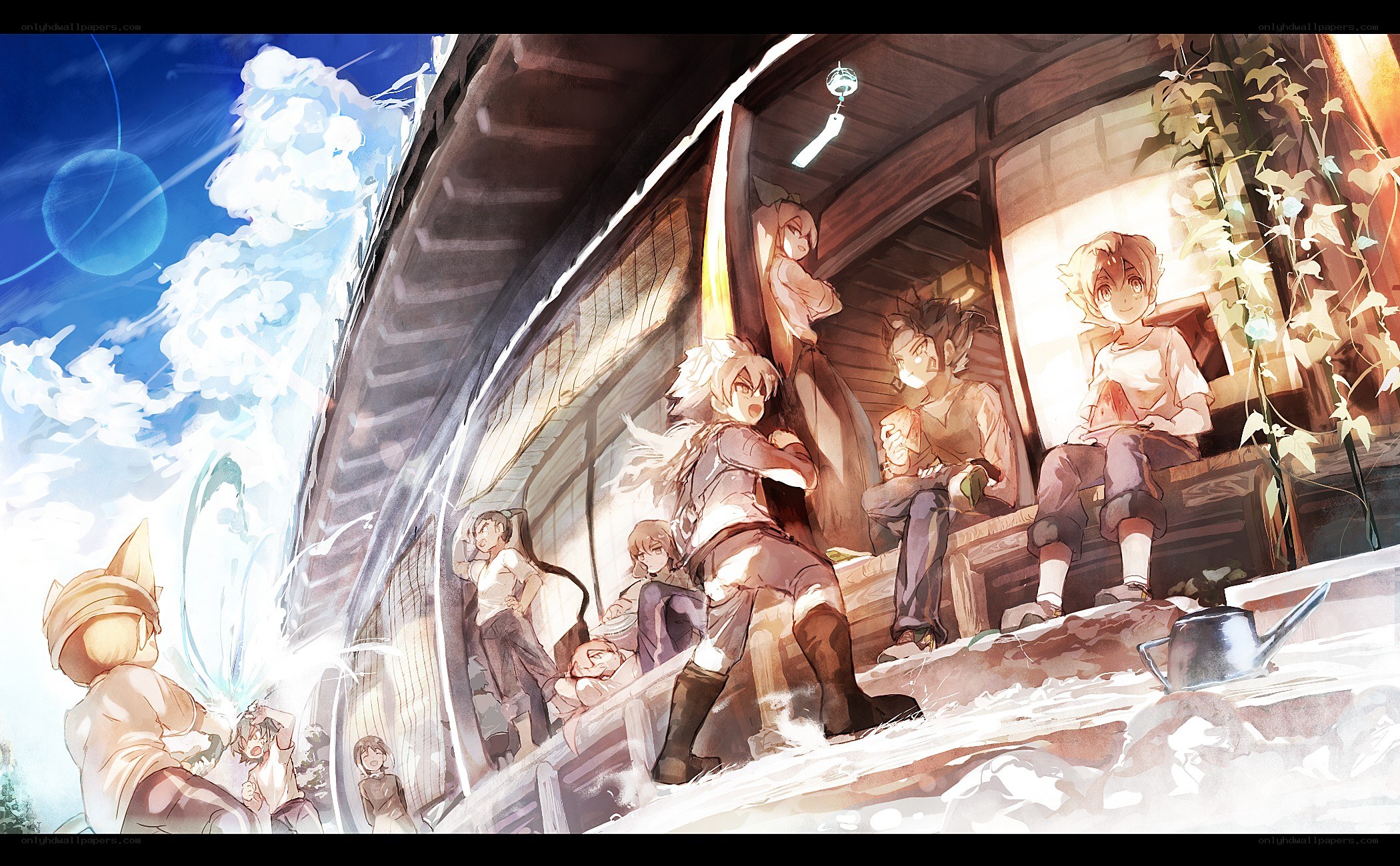 Anime characters on a porch