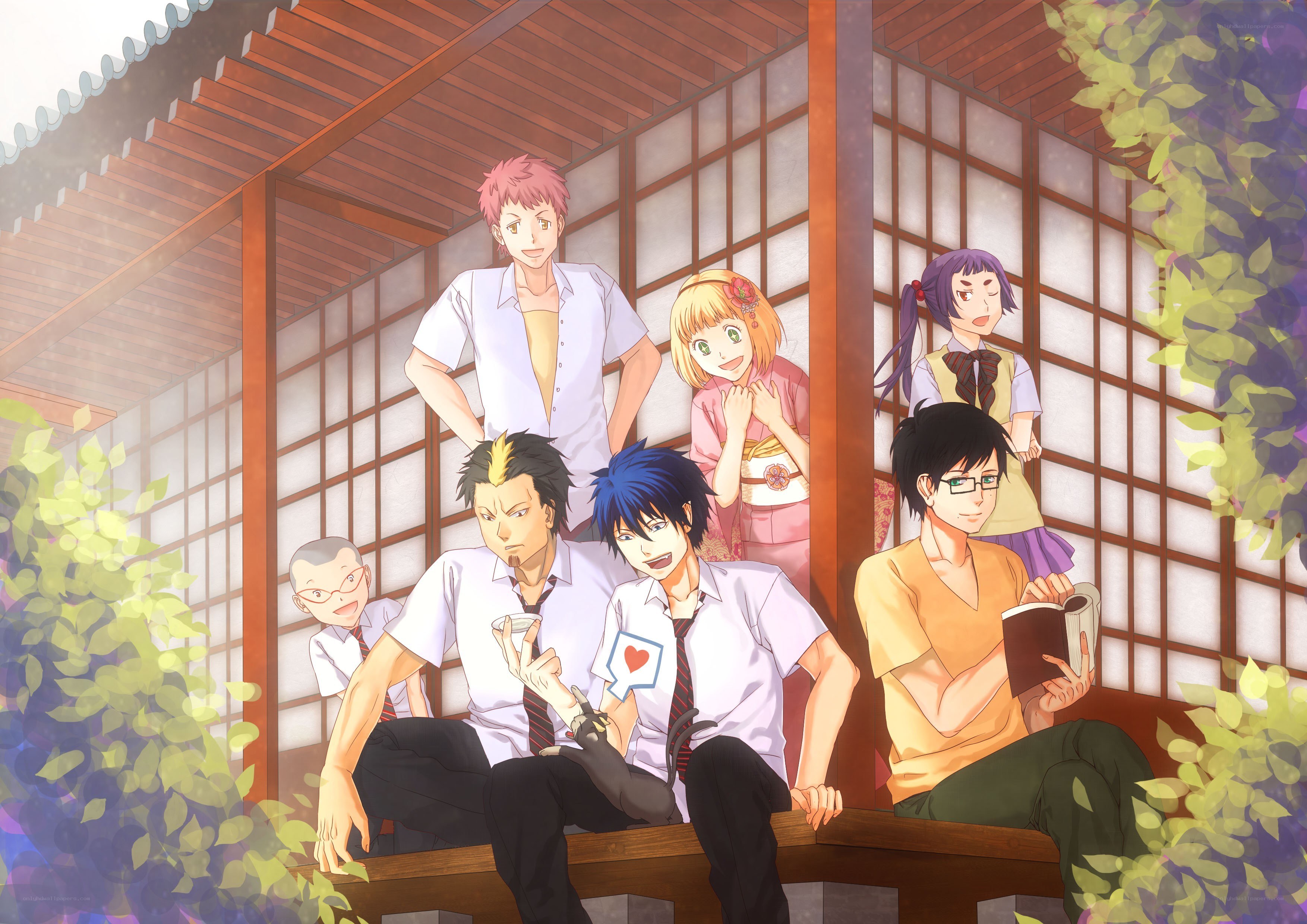 anime characters on a porch
