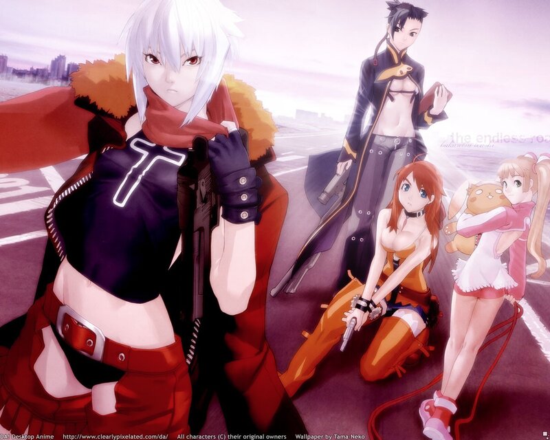 anime characters on a road