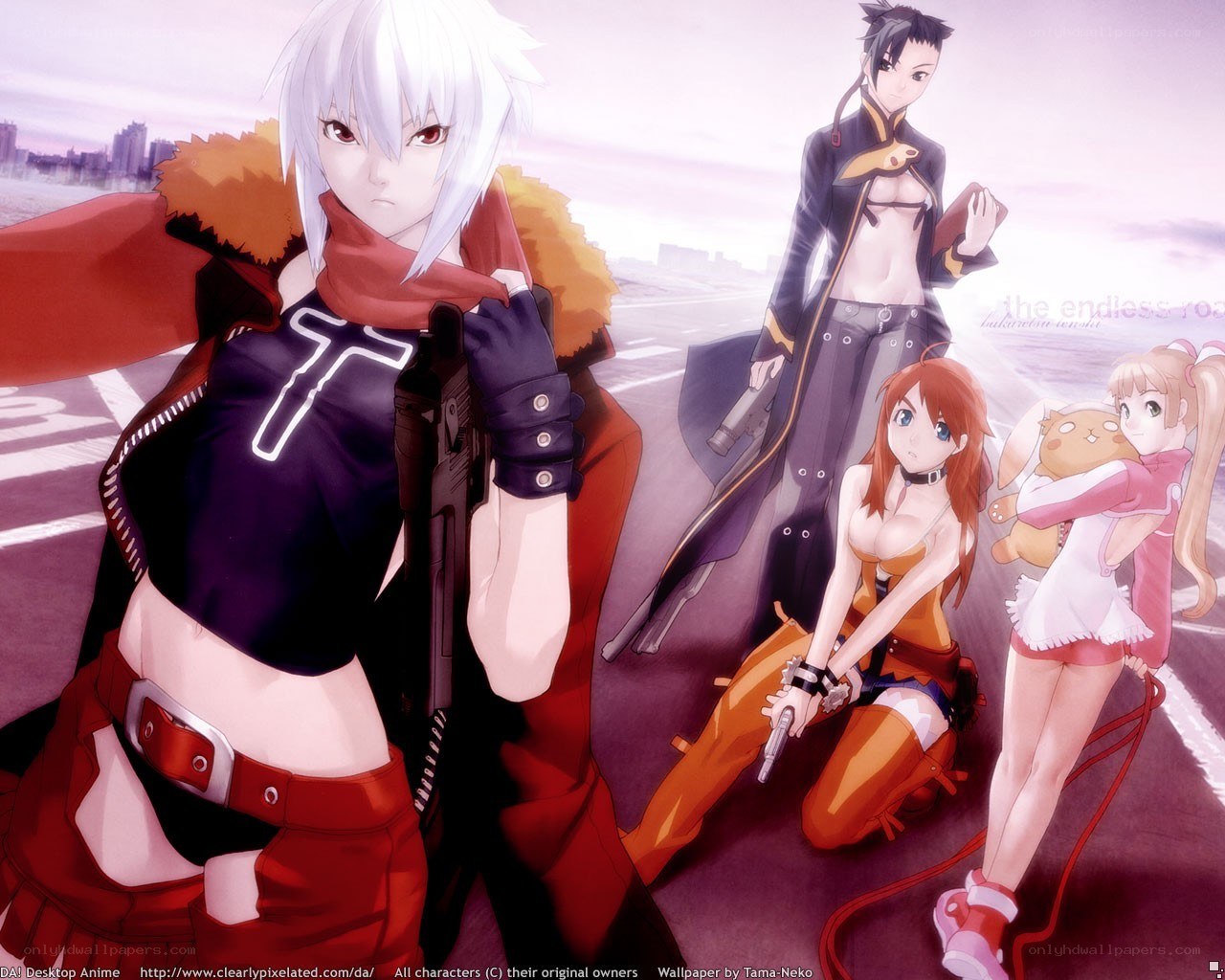 anime characters on a road